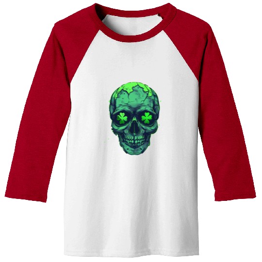 St Patricks Skeleton with Shamrock Eyes Baseball Tees