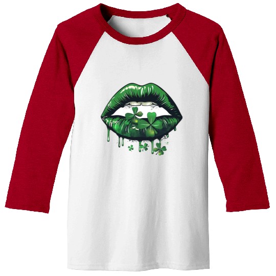 St Patrick Irish Green Lips Baseball Tees