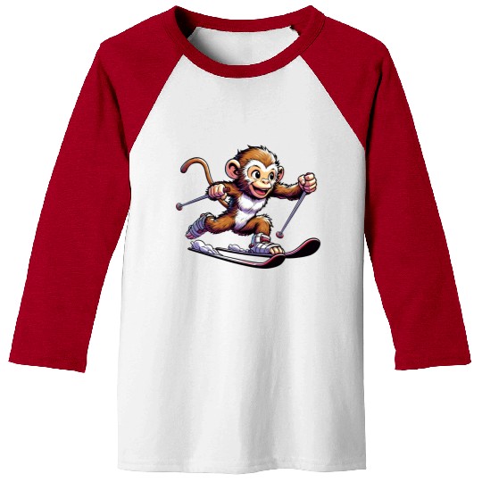 Monkey Chimpanzee Skier Winter Vacation Design Baseball Tees