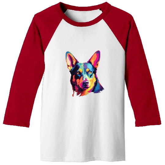 Watercolor Colorful Australian Kelpie Baseball Tees