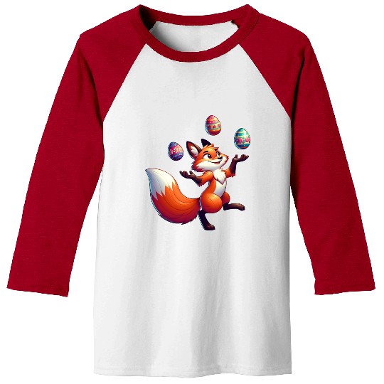 Easter Fox Juggler with Eggs Baseball Tees