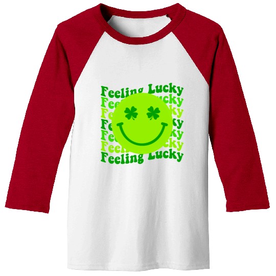 Irish Clover Feeling Lucky Smiling Face Baseball Tees