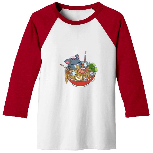 cat eating ramen Baseball Tees