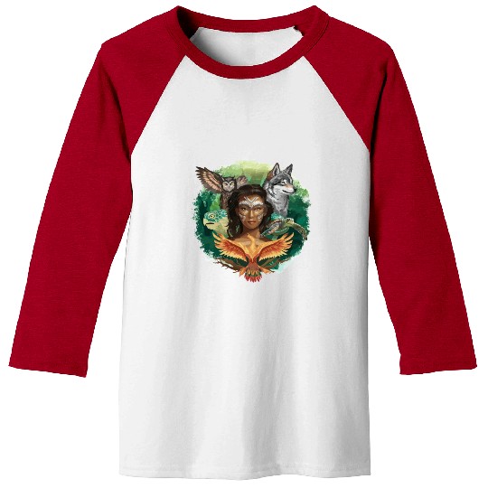 Wildlife Tribal Wolf Owl Turtle Woman for a Baseball Tees