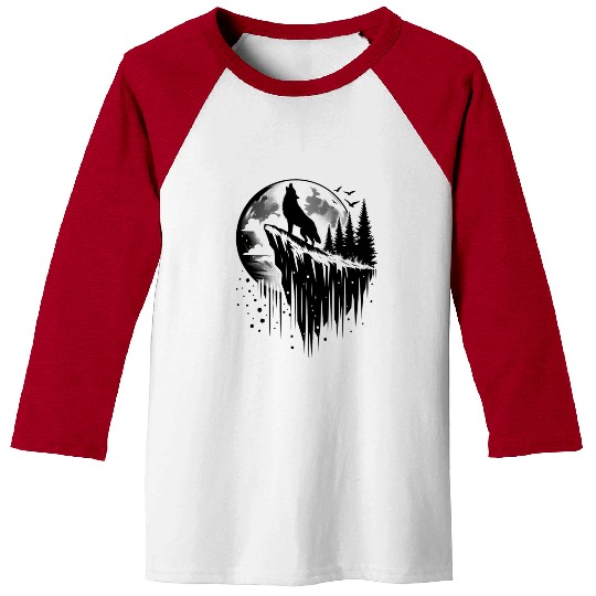 Howling wolf silhouette Baseball Tees