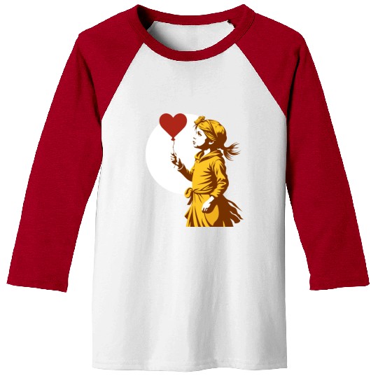 Girl with heart Balloon: Close-Up Embrace Baseball Tees