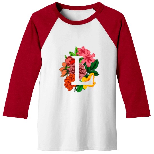 Capital letter L monogram with peony, lily flowers Baseball Tees