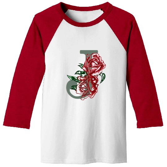 Capital letter J monogram and contour rose flowers Baseball Tees