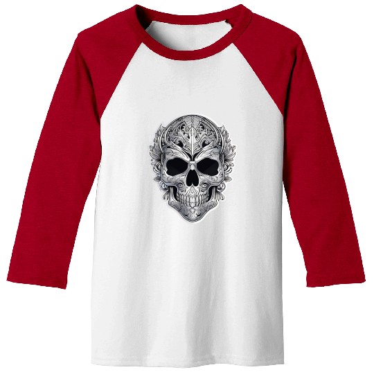 Mexican tribal silver metallic skull Baseball Tees