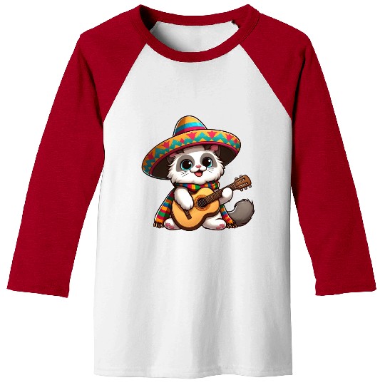 Fiesta Cat Guitarist Cinco de Mayo Baseball Tees