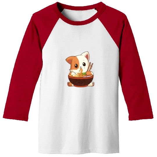 Cute anime cat eating ramen noodles Baseball Tees