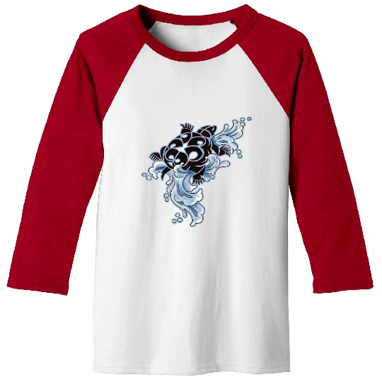 Tribal Turtle Riding Waves - Kids Baseball Tees Designs