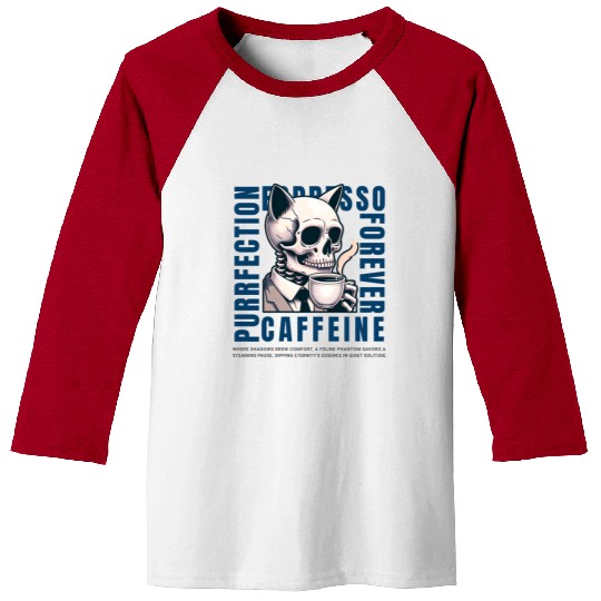 Cat Skull Caffeine Connoisseur - Eternal Coffee Baseball Tees