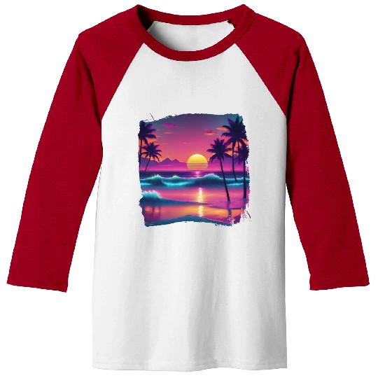 80s AI Airbrushed Beach Scene -Kids Baseball Tees