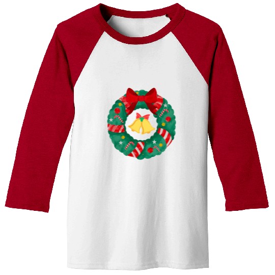 Christmas Wreath with Bells Baseball Tees