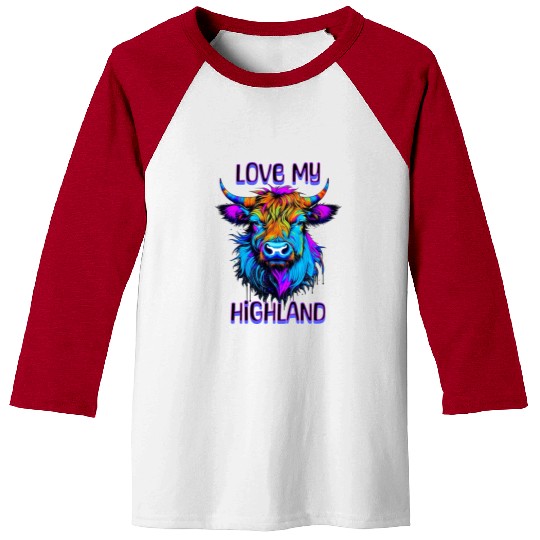 I Love My Highland | Psychedelic Cow Art Baseball Tees