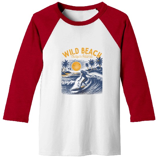 Wild Beach Surfer Island Baseball Tees