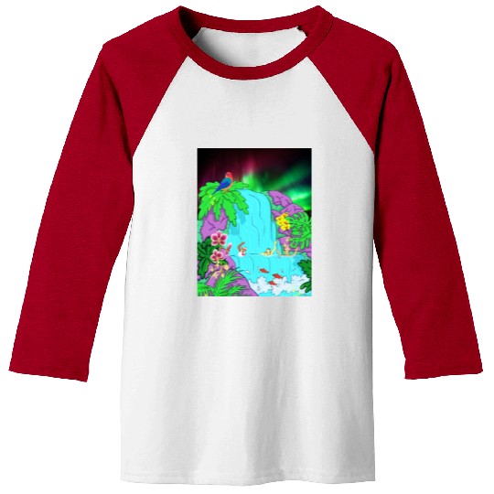 Northern Lights Waterfall Serenity with Swimmers Baseball Tees