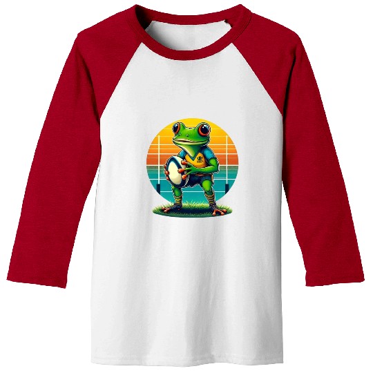 Funky Frog Playing Rugby Baseball Tees