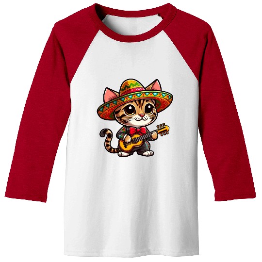 Bengal Cat as Mariachi Guitarist Cinco de Mayo Baseball Tees