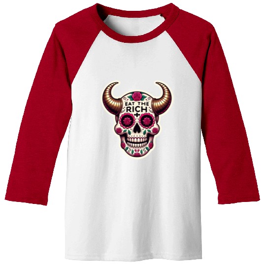 Horned Sugar Skull, eat the rich skull Baseball Tees