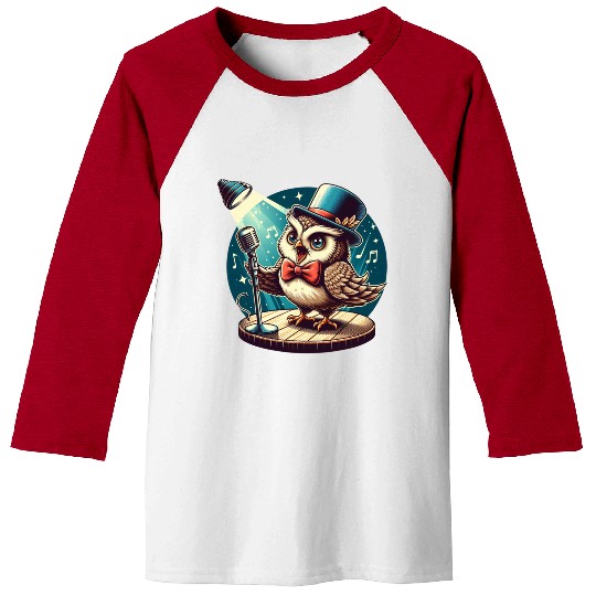 Cute Owl With A Hat Singing Karaoke Baseball Tees