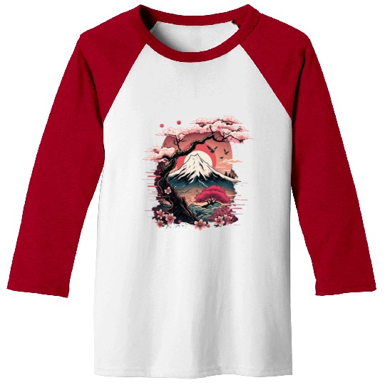 Japanese Sakura Garden Geisha Mount Fuji Cherry Baseball Tees