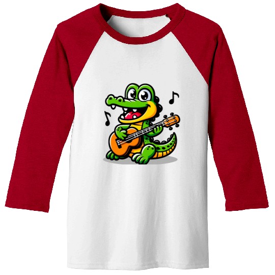 Crocodile Playing Guitar Baseball Tees