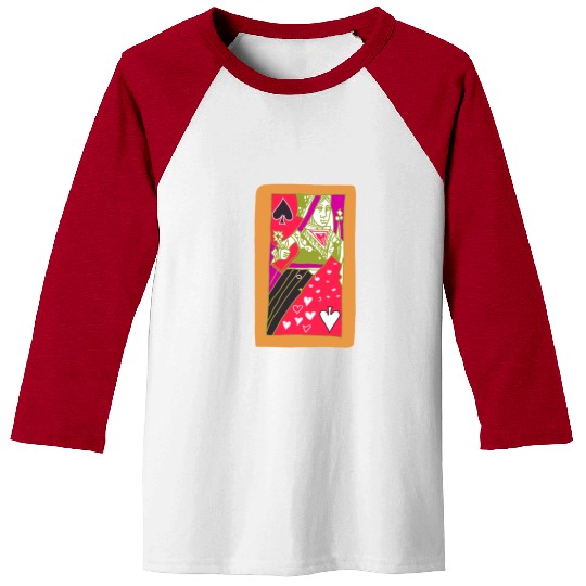 Orange Queen Of Spades Playing Card Baseball Tees