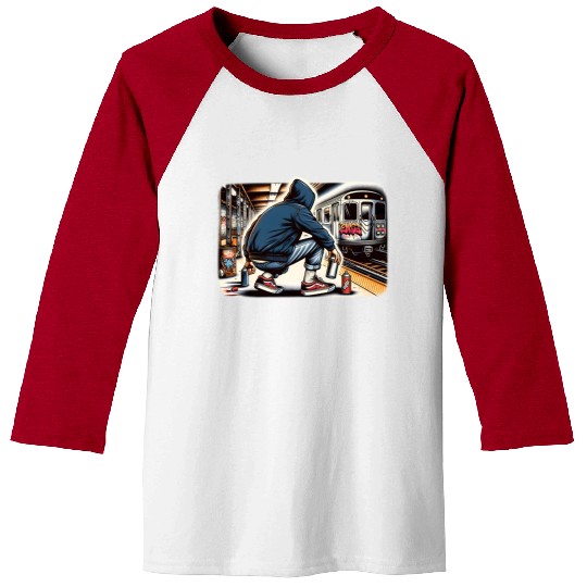 AI Teen in Subway Layup Underground- Masked Border Baseball Tees