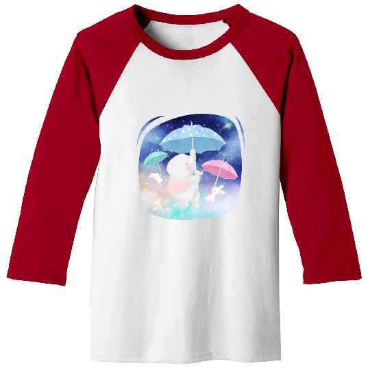 Enjoy Elephant And Rabbit Flying Using Umbrella Baseball Tees