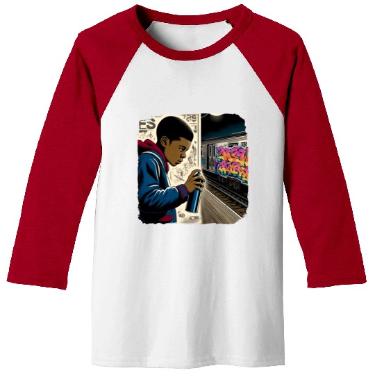 AI Teen in Underground Subway Layup -Masked Border Baseball Tees