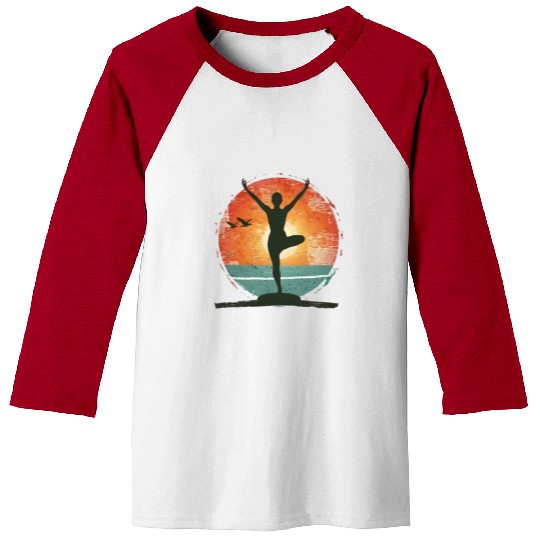 Sunset Yoga Silhouette Peaceful Scene Baseball Tees