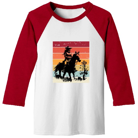 Cowgirl and Horse Vintage Sunset Baseball Tees