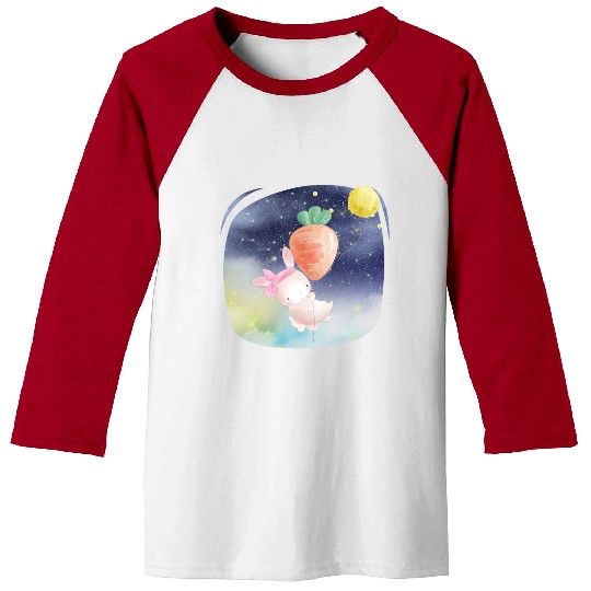 Funny Happy Rabbit Flying to Sky Using Balloon Baseball Tees
