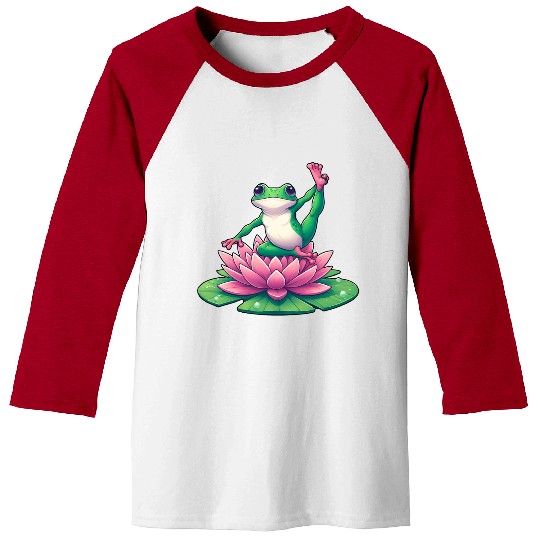 Frog Yoga Meditation on Water Lily Baseball Tees