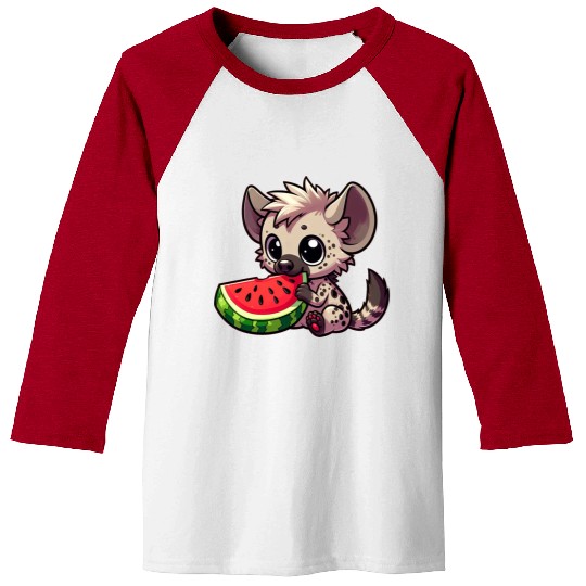 Hyena with Watermelon Summer Fruit Baseball Tees