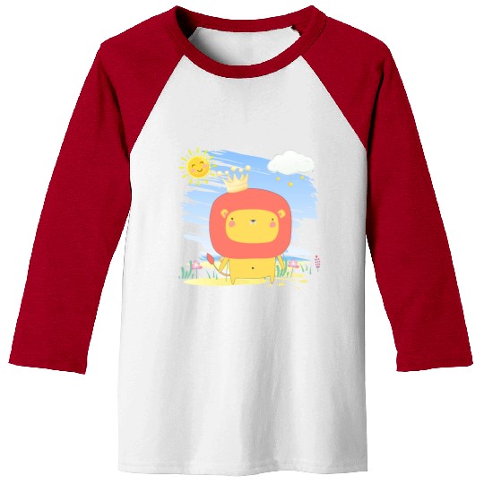 Kawaii Lion King Using Crown Adorable Cartoon Baseball Tees