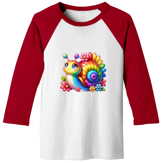 Cool Snail Rainbow Floral Lovers Nature Animal Baseball Tees