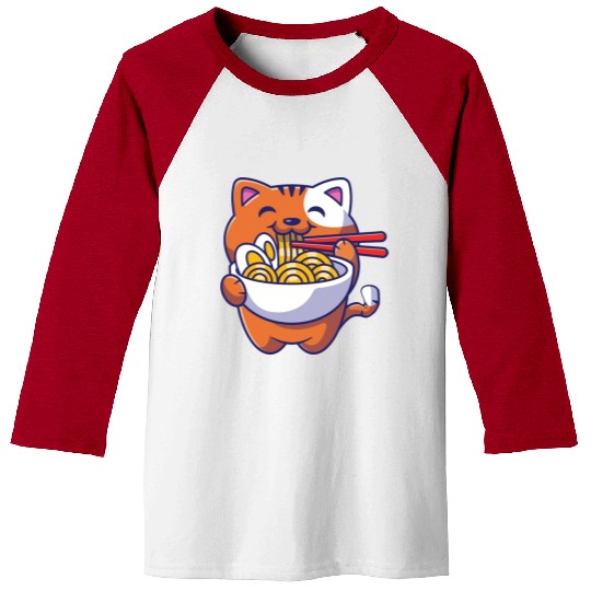 Cat Ramen Noodle Japanese Anime Manga Ramen Kawaii Baseball Tees