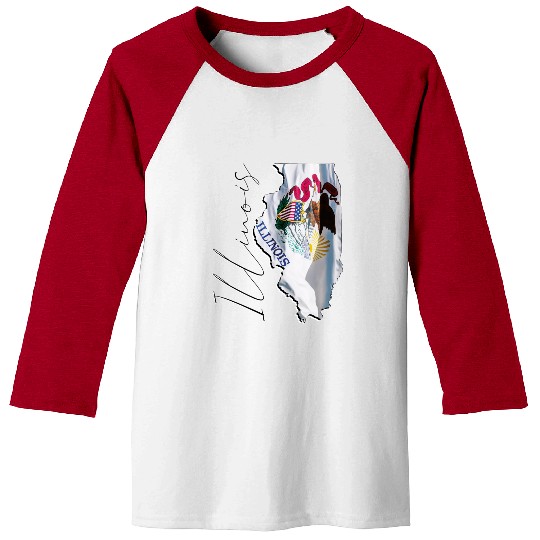 Illinois State Flag in Illinois State Map IL Baseball Tees