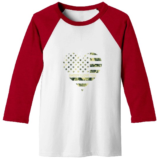 I Love Daddy American Flag Heart Gift Fathers Day Baseball Tees