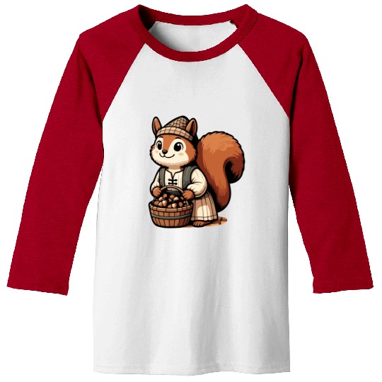 Autumn Forager: Squirrel with Acorns Baseball Tees