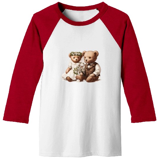 Vintage wedding: teddy bear bride and groom Baseball Tees