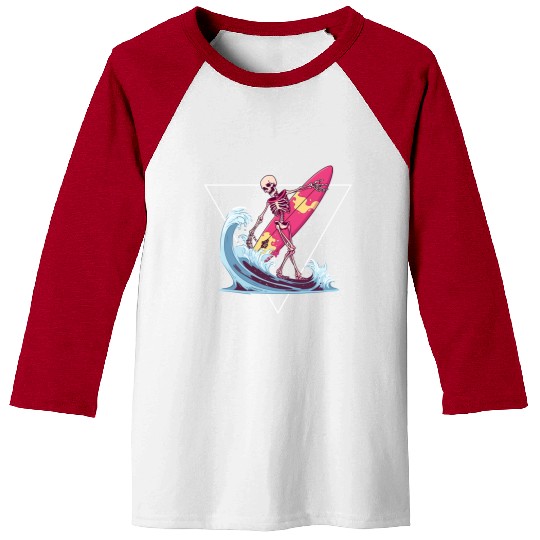 Surfer Skeleton Beach Summer Vibes Baseball Tees