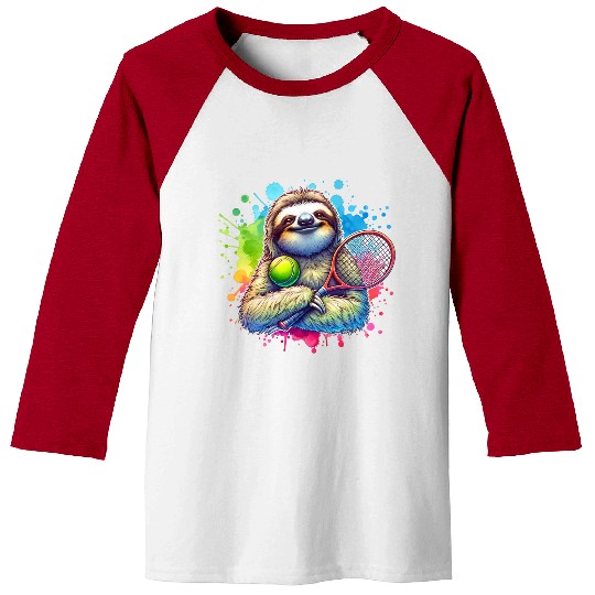 Sloth Tennis Player Cool Court Match Design Baseball Tees