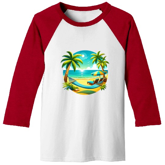 Paradise Beach Sunset Art Baseball Tees