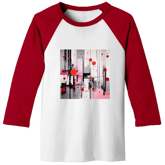 Red Black Light Pink and Gray Dots and Lines Baseball Tees
