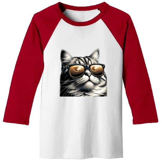 Cat in Gold Shades Baseball Tees
