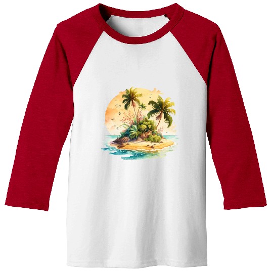 Tropical Watercolor Paradise, Summer Clipart Baseball Tees